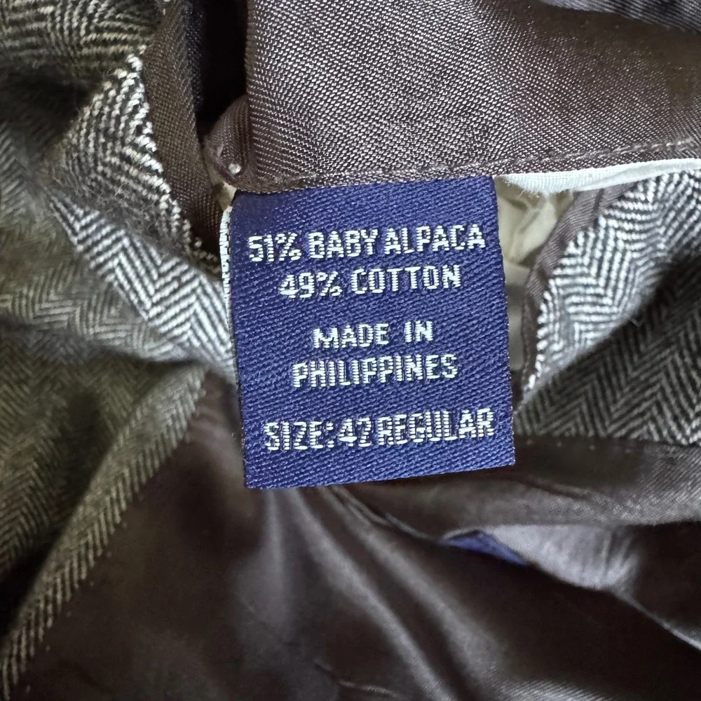Paul‎ Fredrick Blazer Mens 42R Gray Herringbone Baby Alpaca Cotton Sport Coat